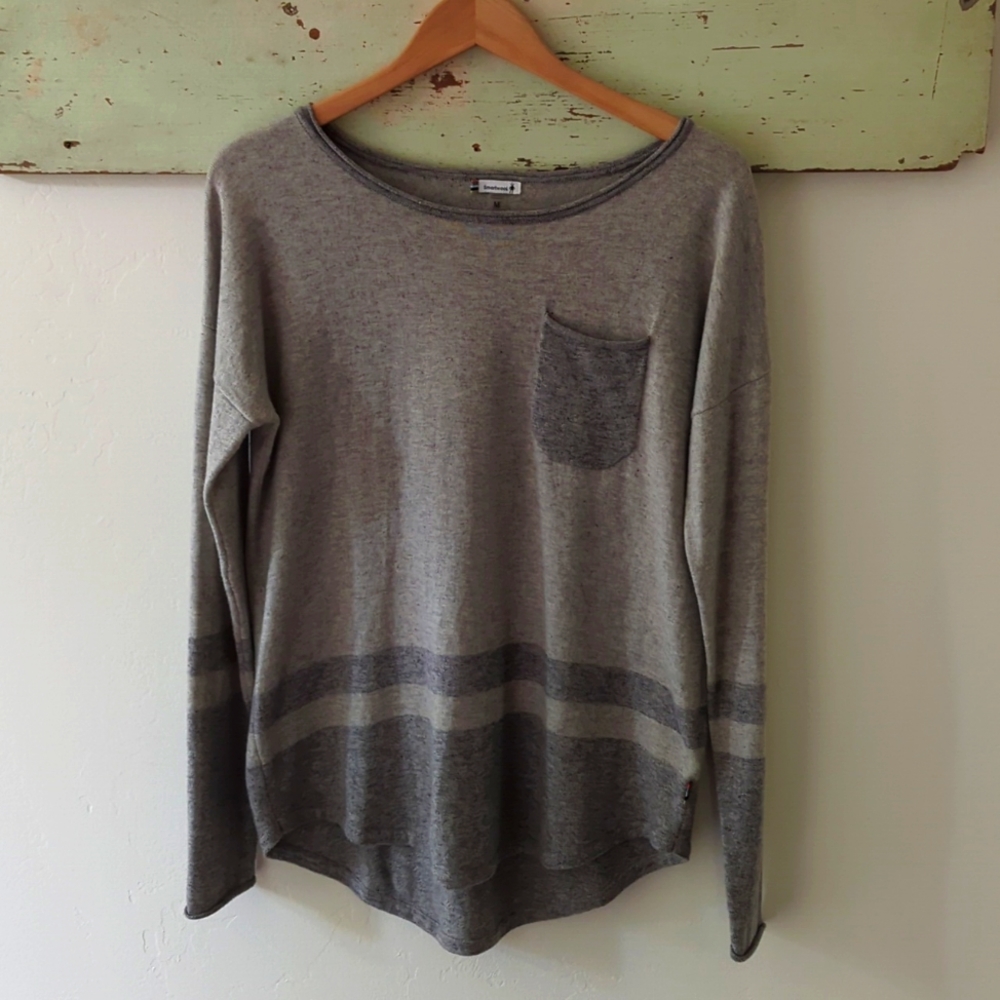 SMARTWOOL I Knit Two-Tone Striped Gray Akamina Wool Blend Crew Neck Sweater, M - Picture 15 of 16
